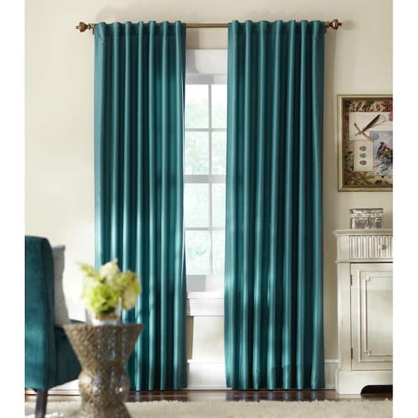 Home Decorators Collection Slub Faux Silk Light Filtering Window Panel In Teal 54 In W X 84 In L 1623997 The Home Depot