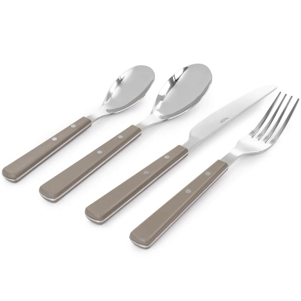 16-Piece Stainless Steel Flatware Set with Taupe Handles