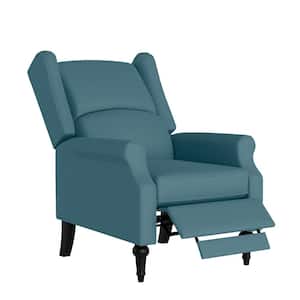 Caribbean Blue Textured Linen Wingback Pushback Recliner