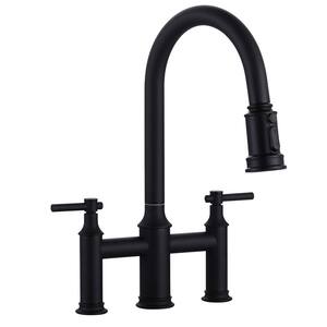 ALEASHA Pull Down Sprayer Double Handle Bridge Kitchen Faucet in Matte ...