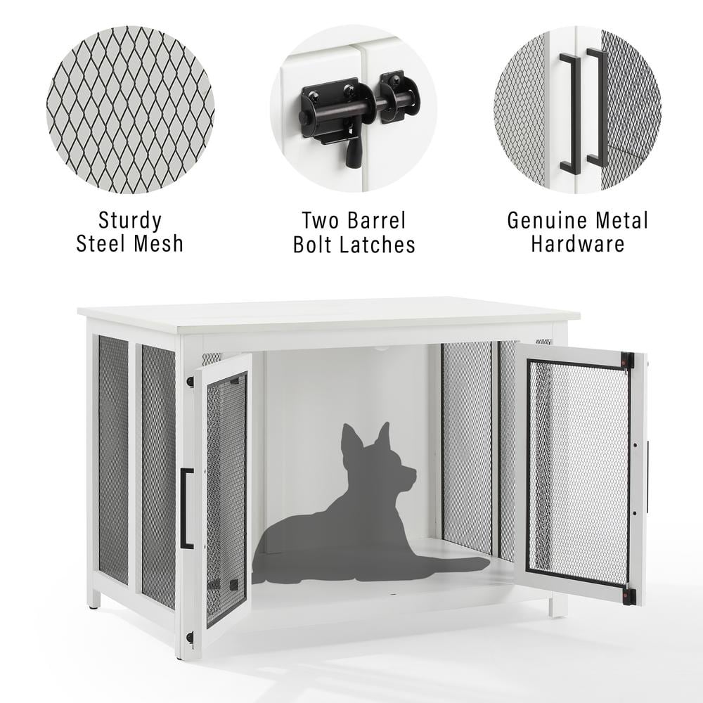 White and Black Steel Mesh Dog Crate Console Table