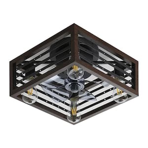 17. in. Indoor Brown Caged Ceiling Fan with Lights Remote Control for APP