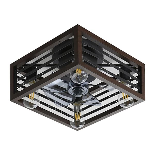 CIPACHO 17. in. Indoor Brown Caged Ceiling Fan with Lights Remote Control for APP