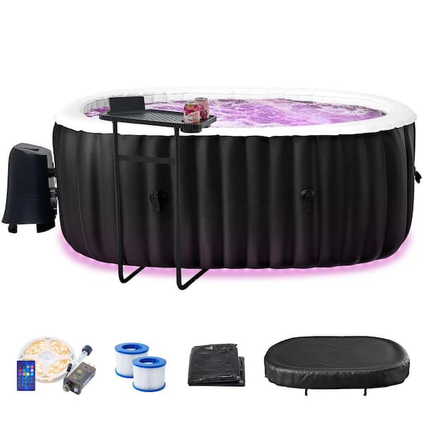 2-Person Inflatable Blow Up Hot Tub with Side Table 75 in. L X 47 in. W X 25 in. H PVC Oval Portable Hot Tub Spa