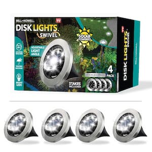 Solar Powered Stainless Steel Outdoor 8 Integrated LED Super Bright In-Ground Swivel Disk Path Lights (4-Pack)
