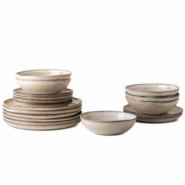 Handmade Reactive Glaze Stoneware Dinnerware Set Service for 6 with Plates and Bowls