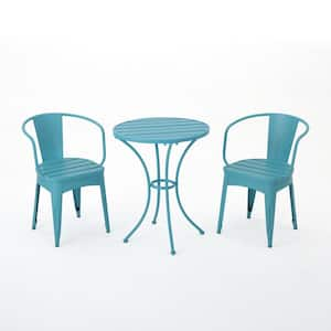 3-Piece Blue Powder-Coated Iron Outdoor Bistro Set