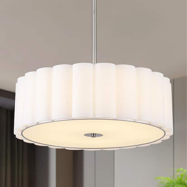 5-Light Nickel Classic Chandelier, Sloped Ceiling Adaptable Candlestick Chandelier with Fabric Shade for Living Room