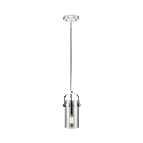 Innovations Pilaster II Cylinder 100-Watt 1-Light Polished Chrome Shaded Pendant Light Tinted Glass Shade