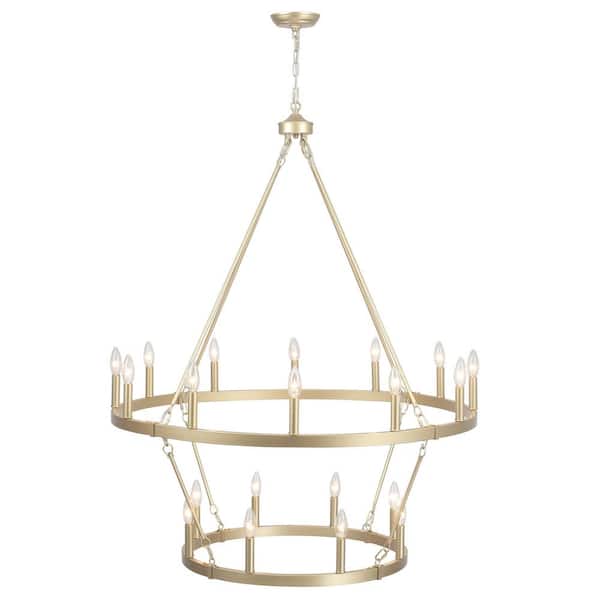12 Plus 8-Light Vintage Gold Classic Wagon Wheel Chandelier for Living Room Dinning Room with No Bulbs Included
