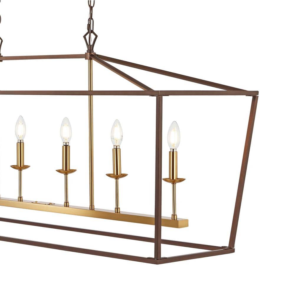 Transitional Geometric Bronze 6-Candle Pendant Light