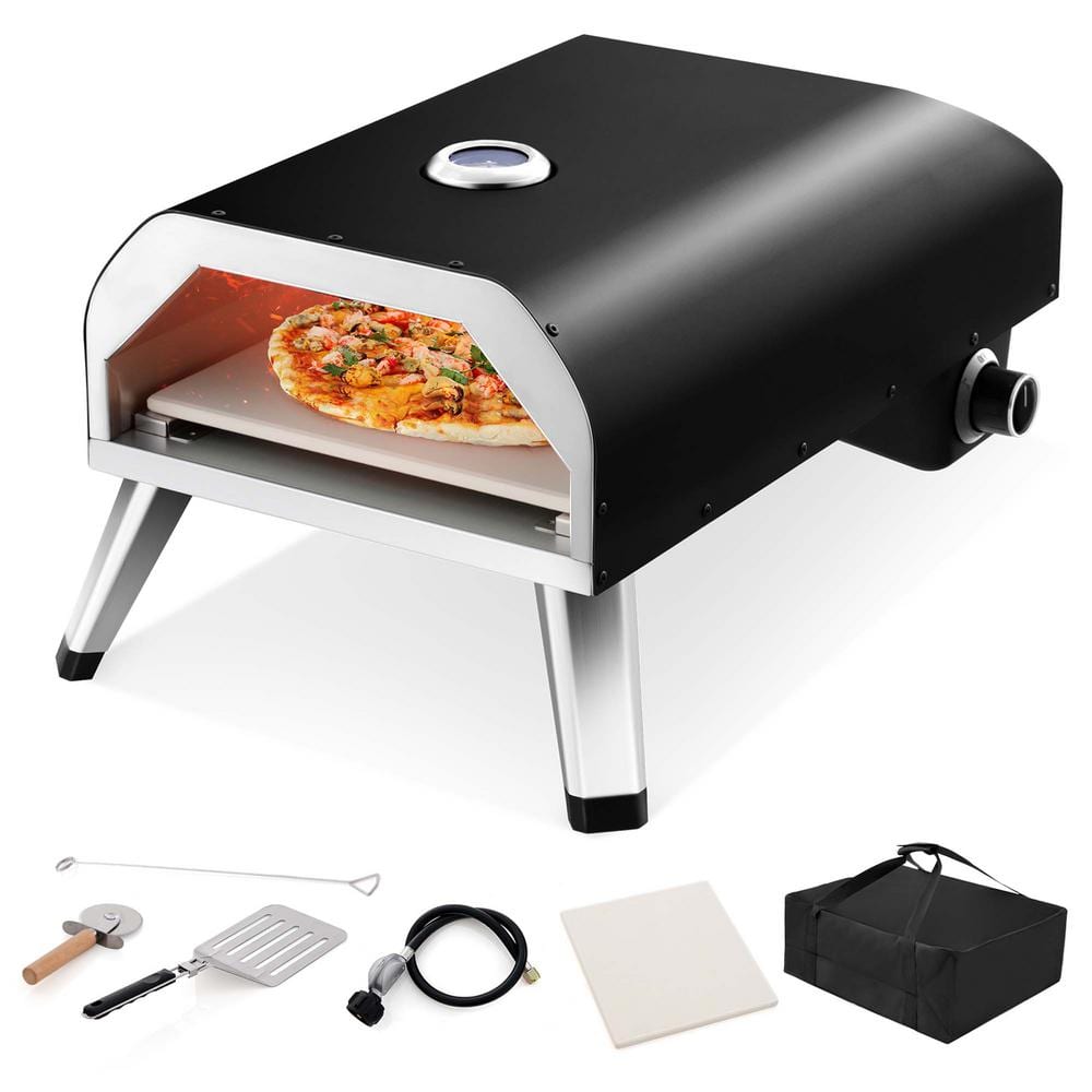 Costway Propane Outdoor Pizza Oven Portable Pizza Stove with Oven Cover Pizza Stone in Black