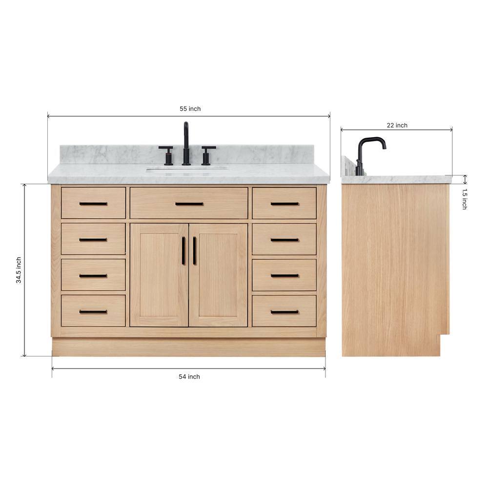 Hepburn 55" Oak Freestanding Vanity with Marble Top