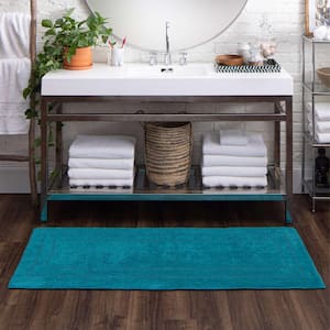 Cotton Reversible Fiesta Teal 24 in. x 60 in. Blue Cotton Machine Washable Bath Mat