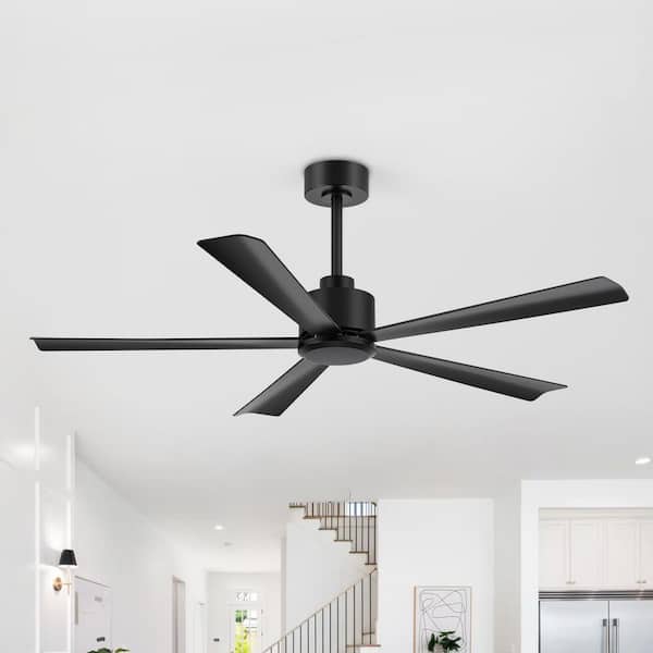 52 in. Indoor Black Modern Downrod Mount Ceiling Fans with Remote Included for Porches and Covered Patios No Light