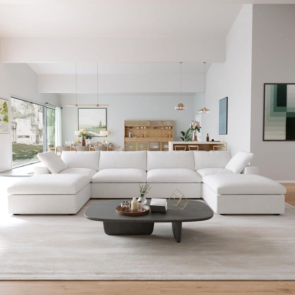 160.5 in. Square Arm 6-Piece Linen U-Shaped Free Combination Modular Sectional Sofa in White with Storage Ottoman price history on PriceWatchPro