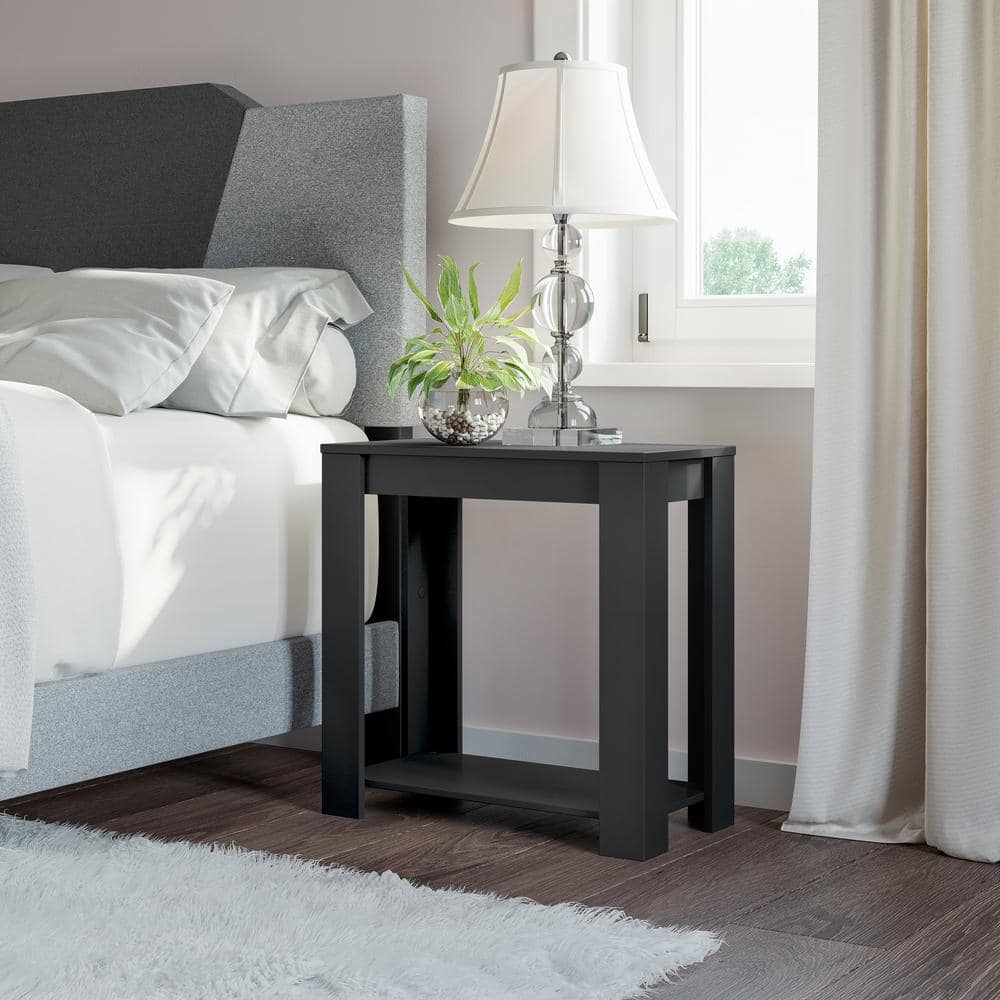 Brisbane Open-Shelf Nightstand, Black - Minimalist Bedside Table with Open 