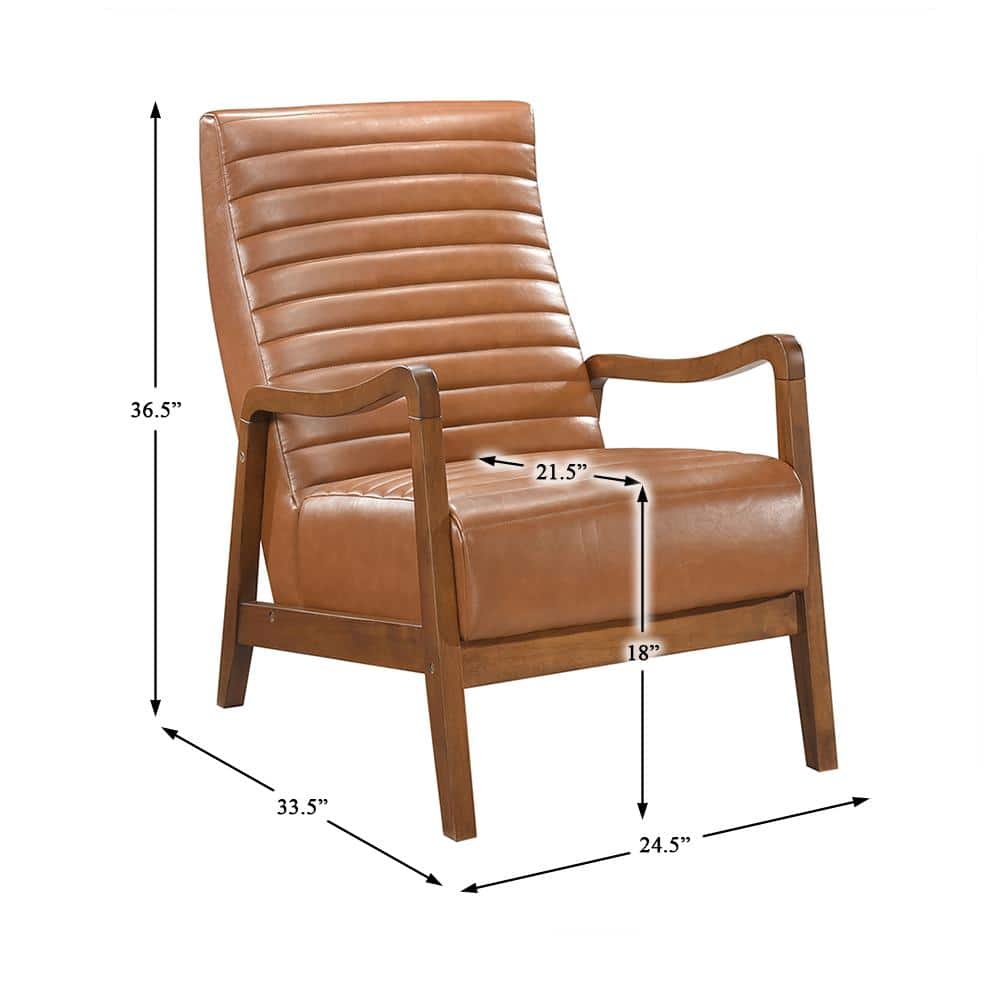 Matt Brown Faux Leather and Wood Accent Chair
