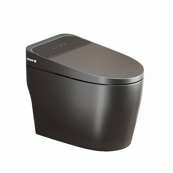 Elongated Bidet Toilet 1.28 GPF in Gray with Heated Seat, Auto Open/Close, Warm Water Dryer, Night Light, Foot Sensor