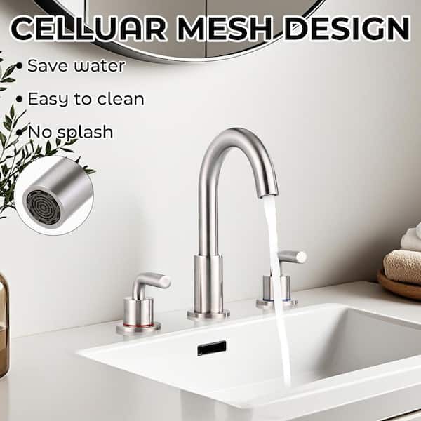 8 in. Widespread Bathroom Faucet 3 Hole Bathroom Sink Faucet with Pop-Up Drain in Brushed Nickel