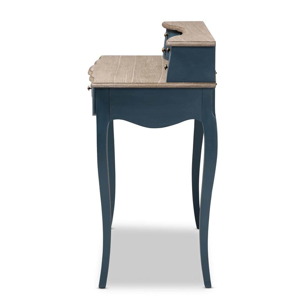 Celestine French Provincial Blue Spruce 40'' Wood Writing Desk with Brass Knobs