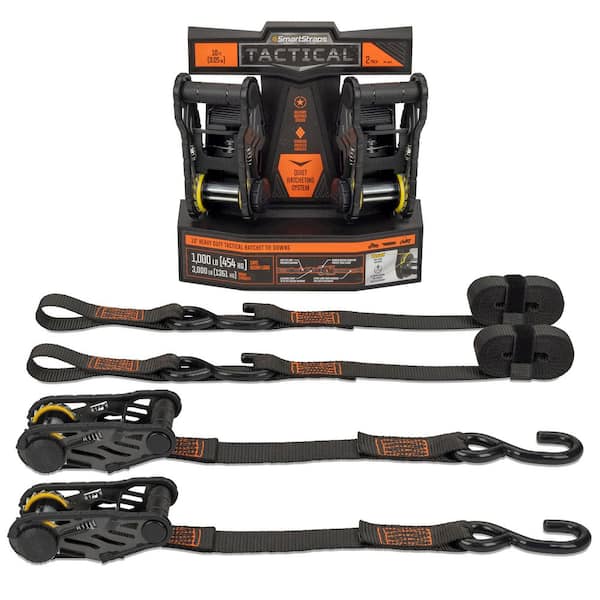 10 ft. Orange Tactical Ratchet Tie Down Straps with 1,000 lb. Safe Work Load - 2 pack