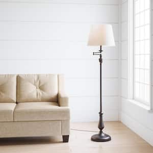 59 in. 1-Light Oil Rubbed Bronze Swing-Arm Floor Lamp with Cream Fabric Lamp Shade