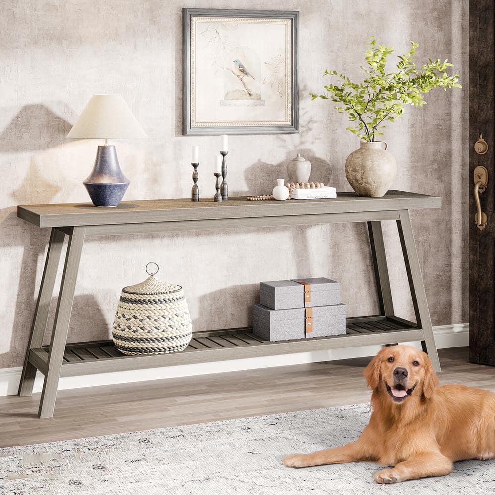 BYBLIGHT Turrella 70.9 in. Farmhouse Gray Rectangle Wood Extra Long Narrow Console Table Sofa