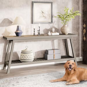Turrella 70.9 in. Farmhouse Gray Rectangle Wood Extra Long Narrow Console Table Sofa Couch Table