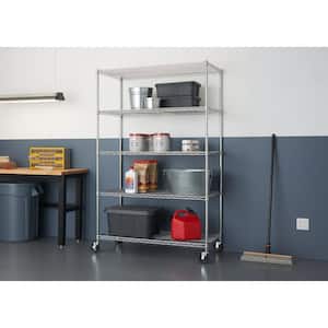 EcoStorage Chrome 5-Tier Rolling Steel Wire Shelving Unit (48 in. W x 77 in. H x 24 in. D)