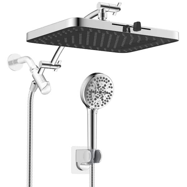 High Pressure 10-spray 13 in. Wall Mount Dual Fixed and Handheld Shower Head 1.8 GPM in Chrome Finish