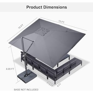 10 ft.x 13 ft.Olefin Outdoor Patio Cantilever Umbrella Aluminum Offset 360° Rotation Umbrella in Dark Gray