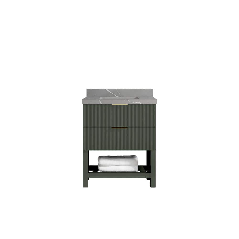 Catalina 30 in. Freestanding Pewter Green Bath Vanity with Piatra Gray Quartz Top Unassembled price history on PriceWatchPro