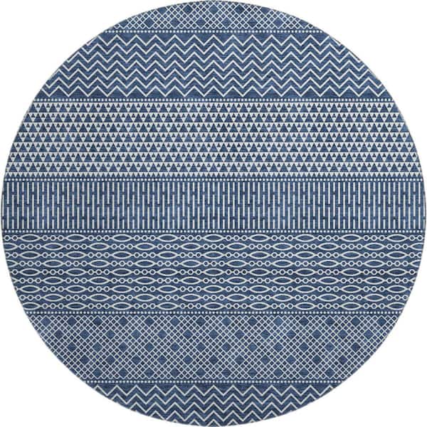 Addison Rugs Mayfield Premium Machine Washable Abstract AMF939 Navy 8 ft. x 8 ft. Round Rug
