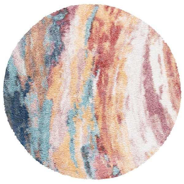 Calista 7 ft. x 7 ft. Gold/Aqua Abstract Multicolor Round Area Rug