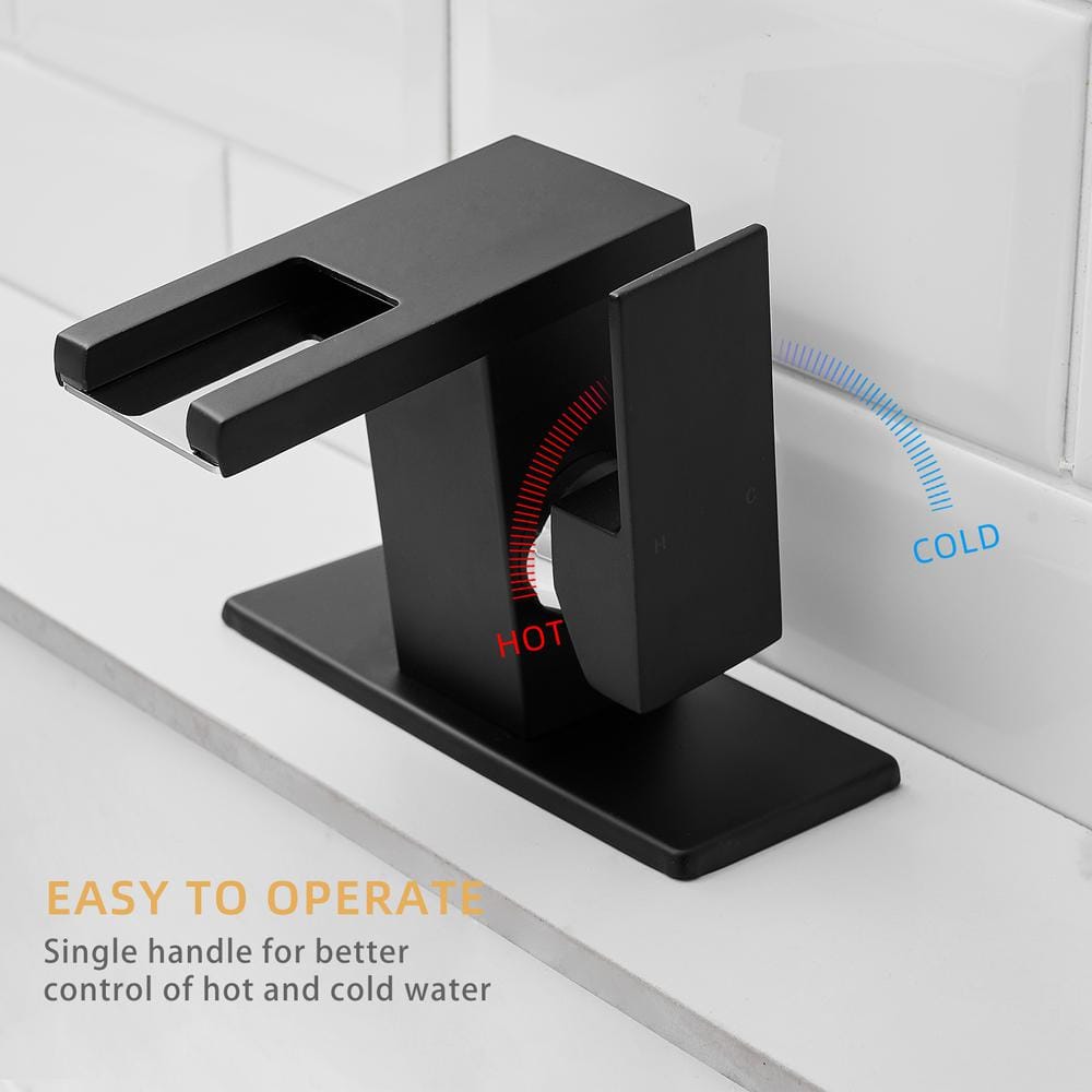 Matte Black LED Light Single Handle Waterfall Faucet