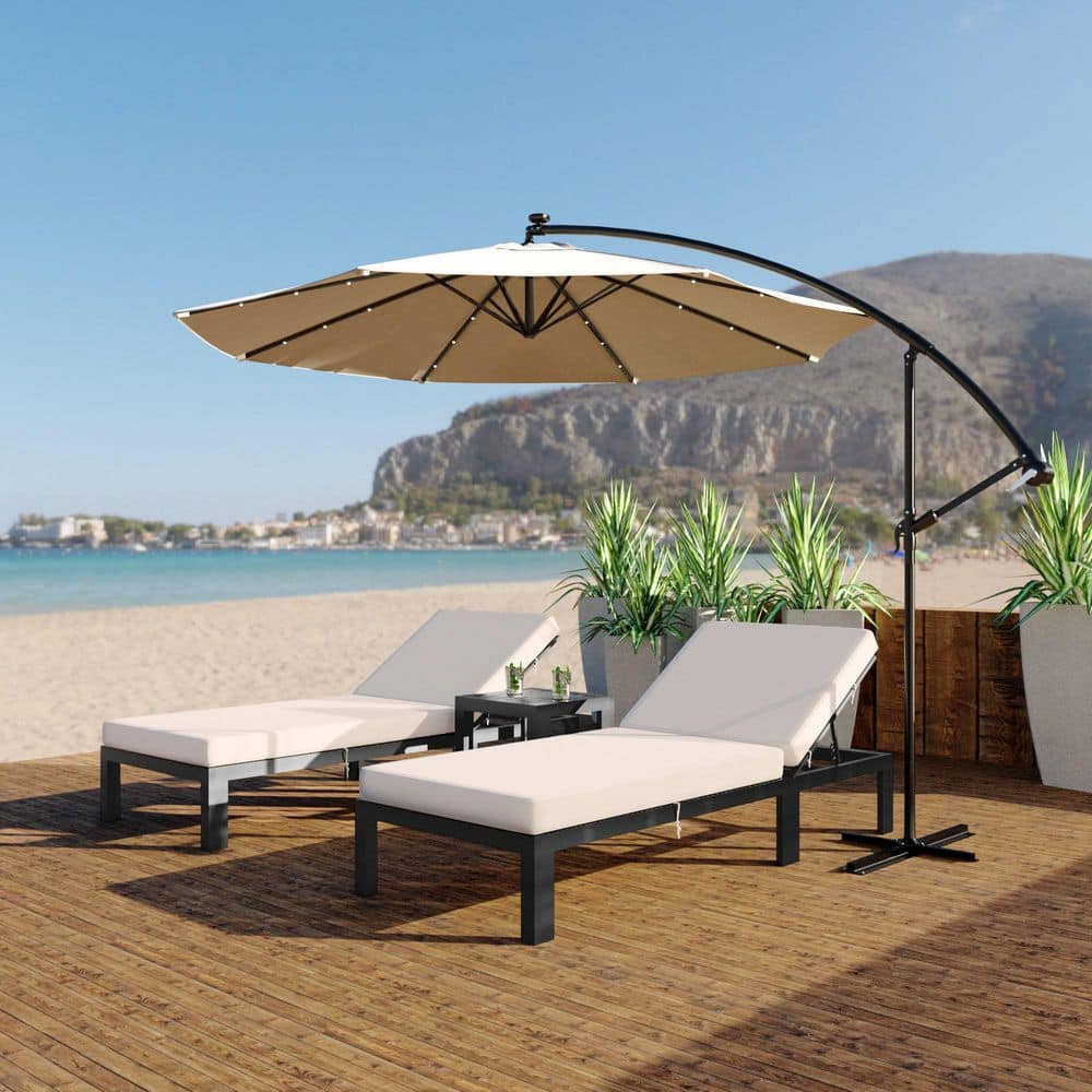 Chelsea Beige Aluminum Outdoor Chaise Lounge with Cushions