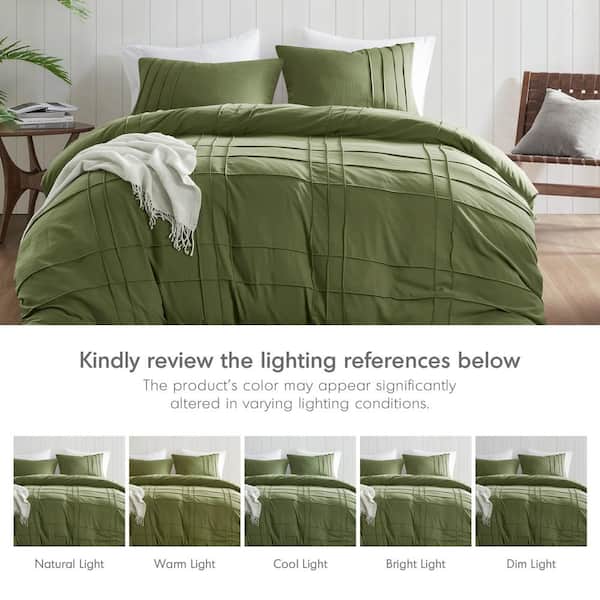 Porter 3-Piece Olive Green Microfiber King Soft Washed Pleated Duvet Cover Set