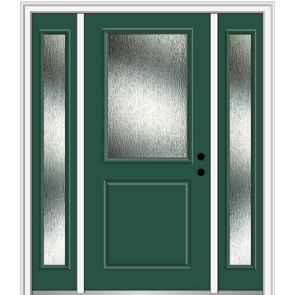 MMI DOOR 60 in. x 80 in. Left-Hand Inswing Rain Glass Hunter Green Fiberglass Prehung Front Door on 6-9/16 in. Frame