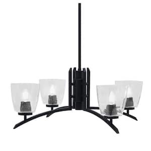 Siena 26 in. 4 Light Matte Black Chandelier with Clear Bubble Glass Shades