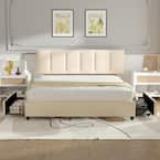 King Bed Frame Upholstered Platform Bed with Fabric Headboard, Wing Edge Design/Non-Slip and Noise-Free/Wooden Slats Support/No Box Spring Needed/Easy Assembly, Beige Full Bed