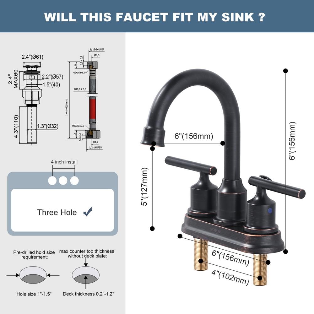 Oil Rubbed Bronze Double Handle High Arc Bathroom Faucet