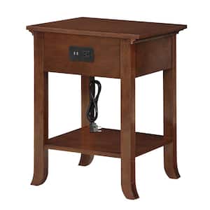 American Heritage Logan 18 in. W Espresso Square MDF 1-Drawer End Table with Charging Station and Pull-Out Shelf