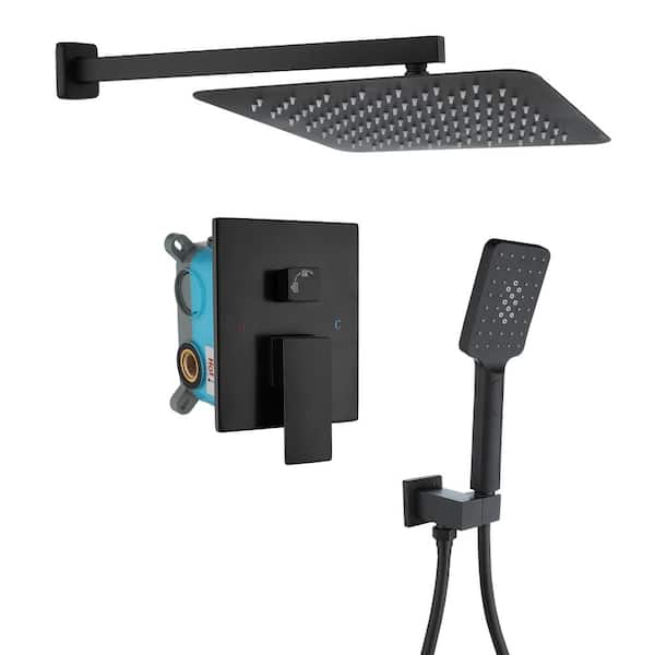 Flynama 2-Spray Patterns 2.2 GPM 10 in. Wall Mount Rain Dual Shower Heads with Shower Head and Hand Shower in Matte Black