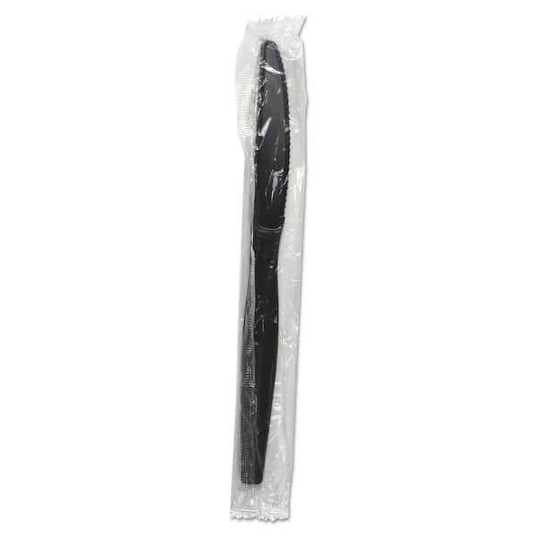 Boardwalk Black Heavyweight Wrapped Disposable Polystyrene Knives (1,000-Carton)