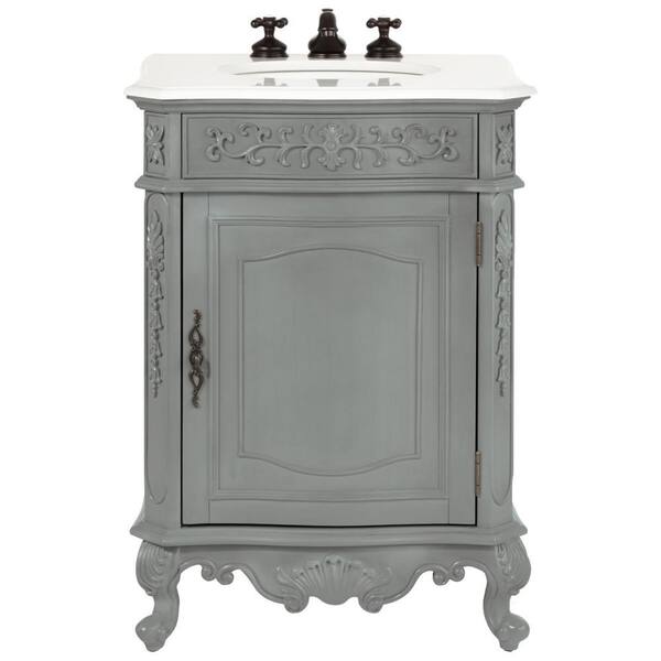 Home Decorators Collection Winslow 26 in. W Vanity in Antique Grey with Marble Vanity Top in White with White Sink