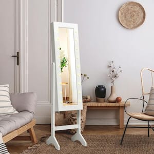 White Mirrored Standing Jewelry Armoire Cabinet with LED Lights