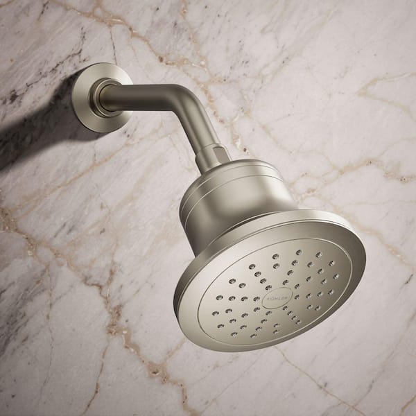 Cinq Round 1-Spray Filtered Showerhead with 2.5 GPM 5.5 in., Wall Mount Fixed in Vibrant Brushed Nickel