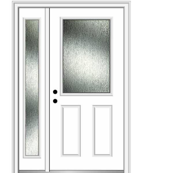 MMI DOOR 53 in. x 81.75 in. Right-Hand Inswing 1/2 Lite Rain Glass 2-Panel Primed Prehung Front Door on 4-9/16 in. Frame