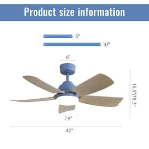 42 in. Indoor Blue Ceiling Fan with Dimmer LED Light, Remote Control and DC Motor for Living Room, Dining Room, Bedroom